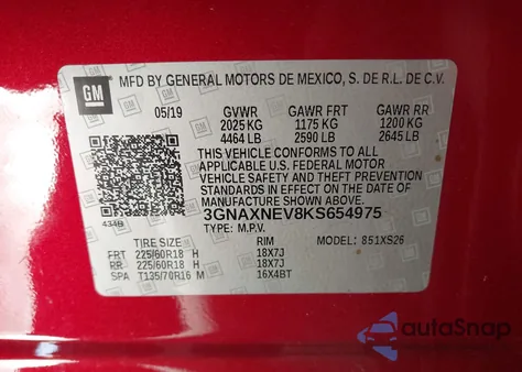 2019 Chevrolet Equinox Premier из США, поврежденный, VIN 3GNAXNEV8KS654975